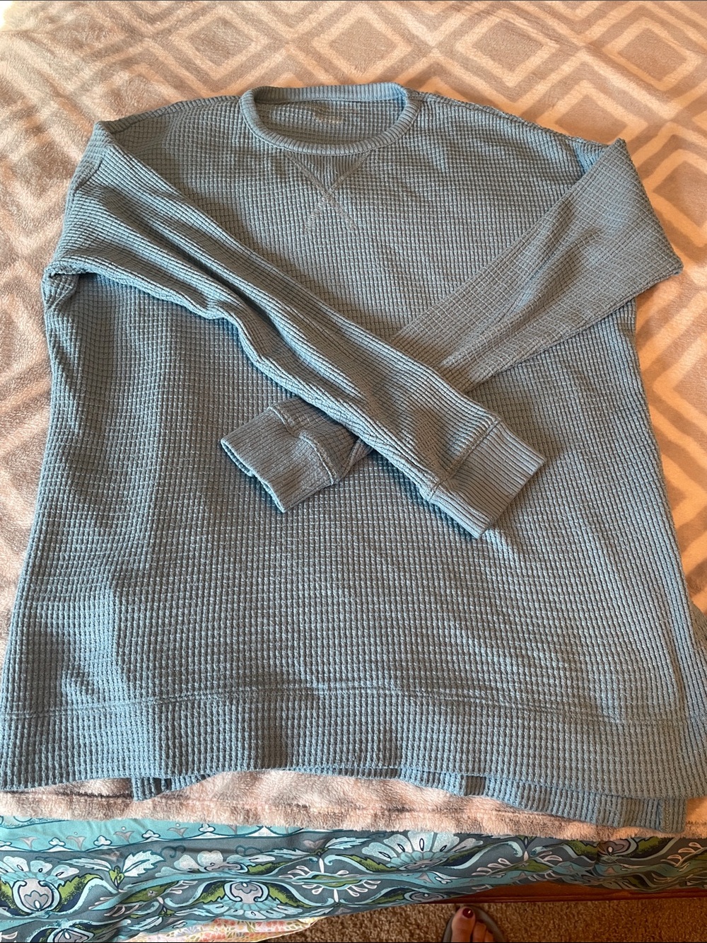 American Eagle Outfitters Light Blue Waffle-Knit Long Sleeve Tee